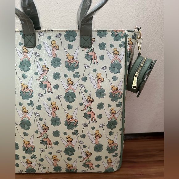 NWT Loungefly Disney Peter Pan TinkerBell Clover Patterned Tote crossbody bag - Picture 5 of 6